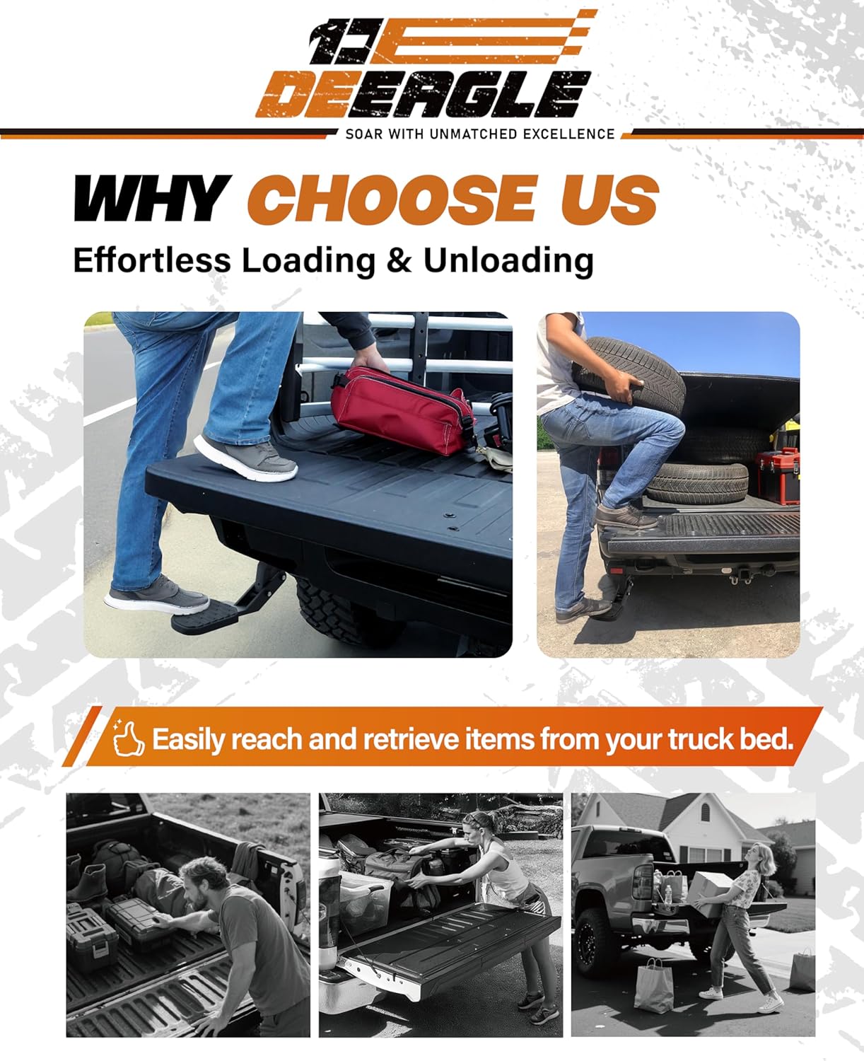 DEEAGLE Aluminum Rear Bed Step Compatible with 2019-2026 Ram 2500 3500, Replaces 82215842AI 82215842AG,350 LBS Heavy Duty Truck Tailgate Bed Step Retractable Bumper Foldable Pickup Bedstep
