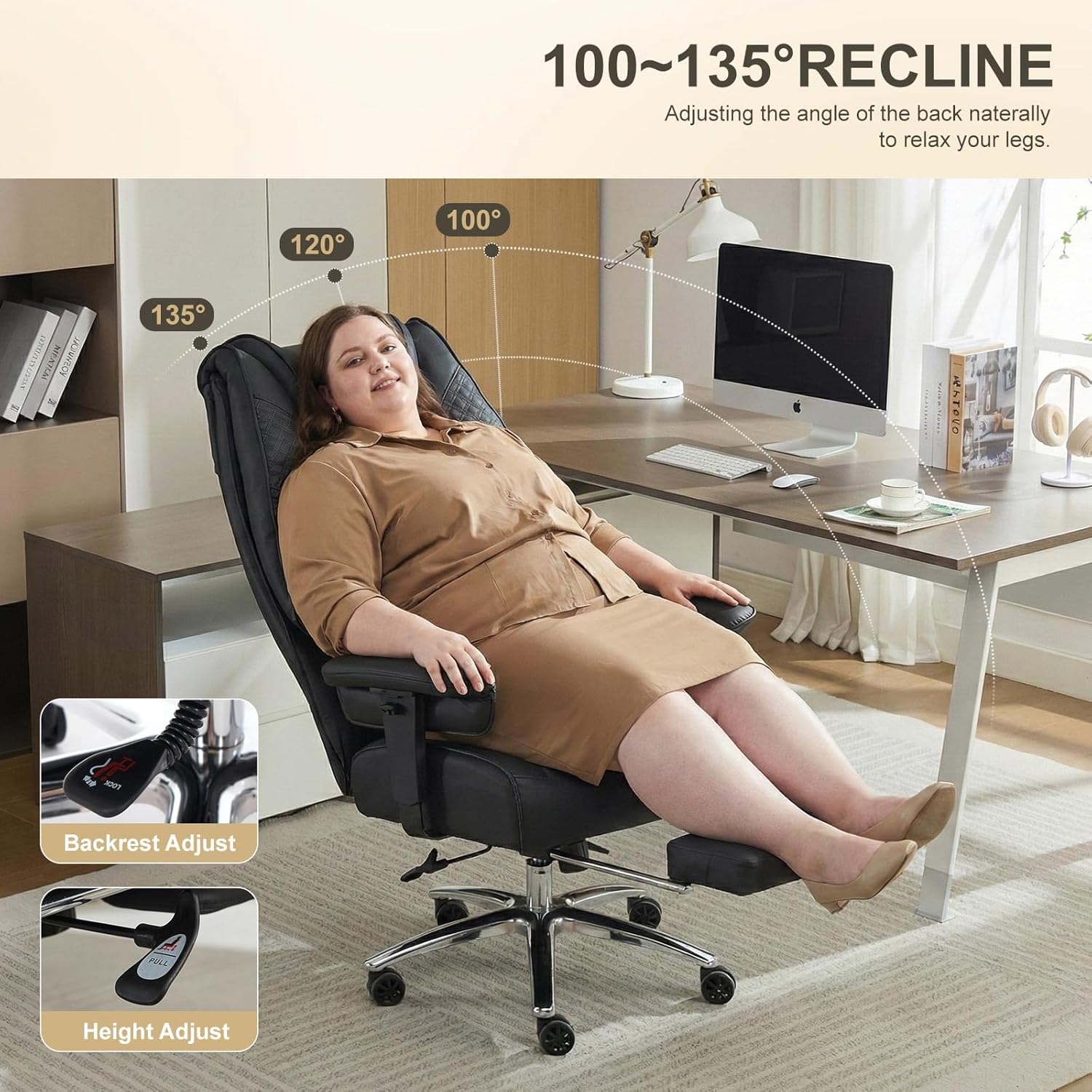 Excebet Big Tall Office Chair 400lbs Wide Seat