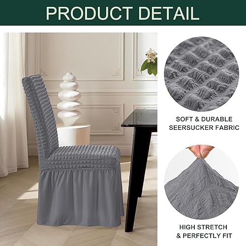 Vista 34 de CHUN YI Juego de 4 fundas para sillas de comedor, fundas universales elásticas para sillas de comedor con falda, fundas extraíbles para sillas Gris