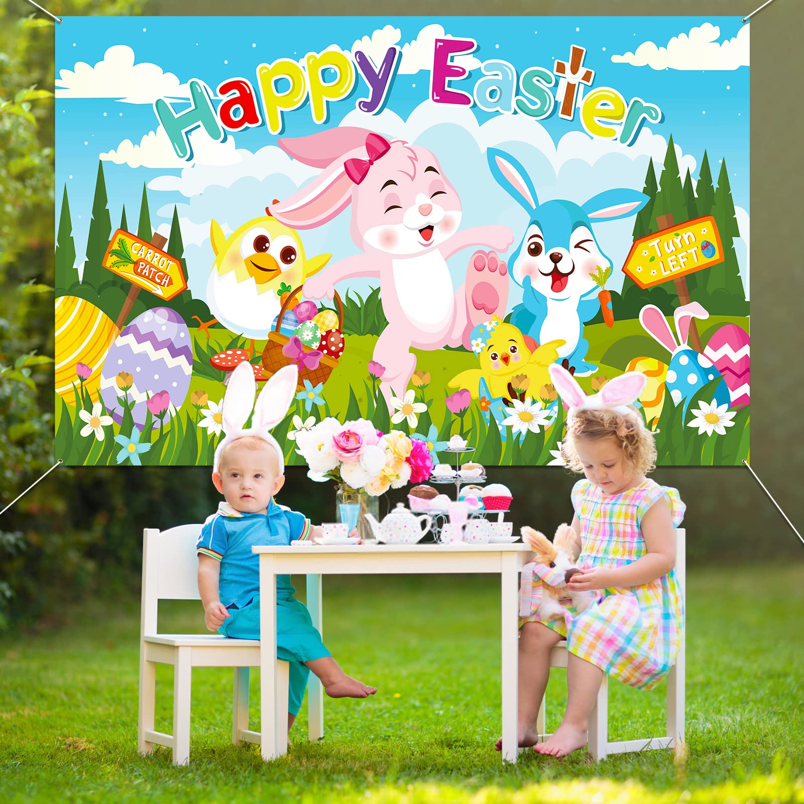 DPKOW Happy Easter Banner Decoration Backdrop - Image 2