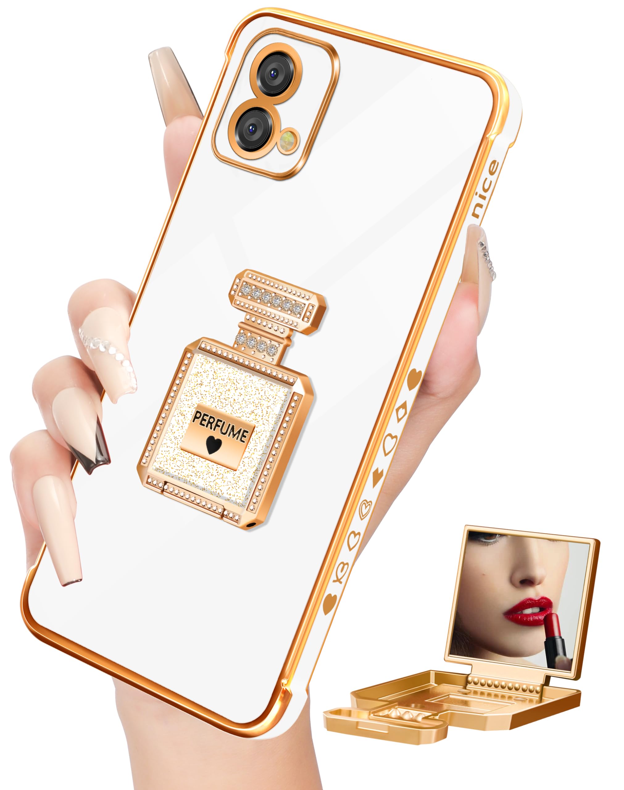 Buleensfor Moto G Stylus 5G 2023 Case with Metal Mirror Stand, Cute Women Girly Heart Plated G Stylus 5G 2023 Cases, Elegant Luxury Plating Phone Cover for Motorola Moto G Stylus 5G 2023 6.6'' White