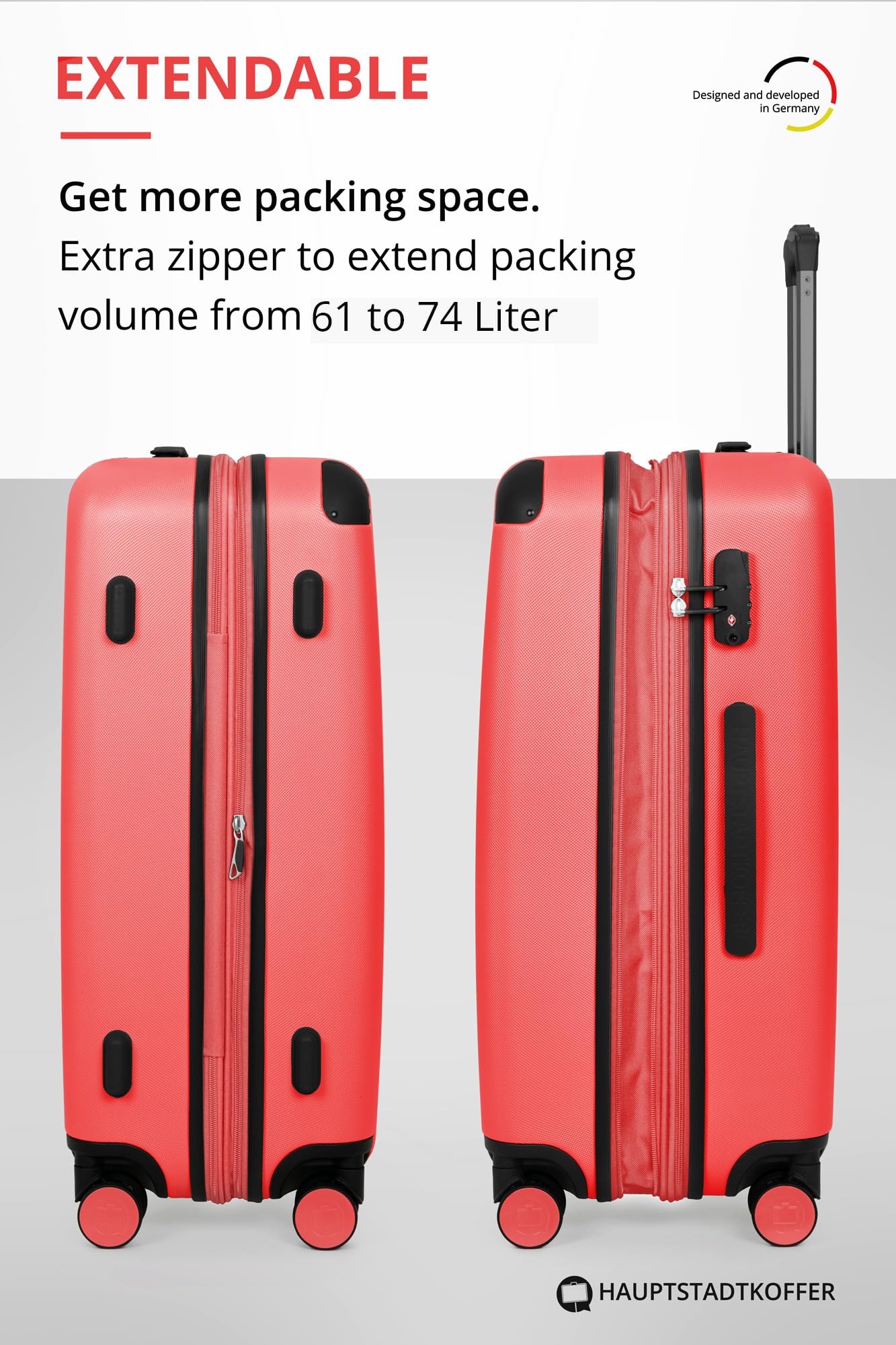 HAUPTSTADTKOFFER - Spree - Maleta rígida, Trolley expandible, Equipaje de Viaje, 4 Ruedas Dobles, TSA, 65 cm, 74 litros, Champán — view 329