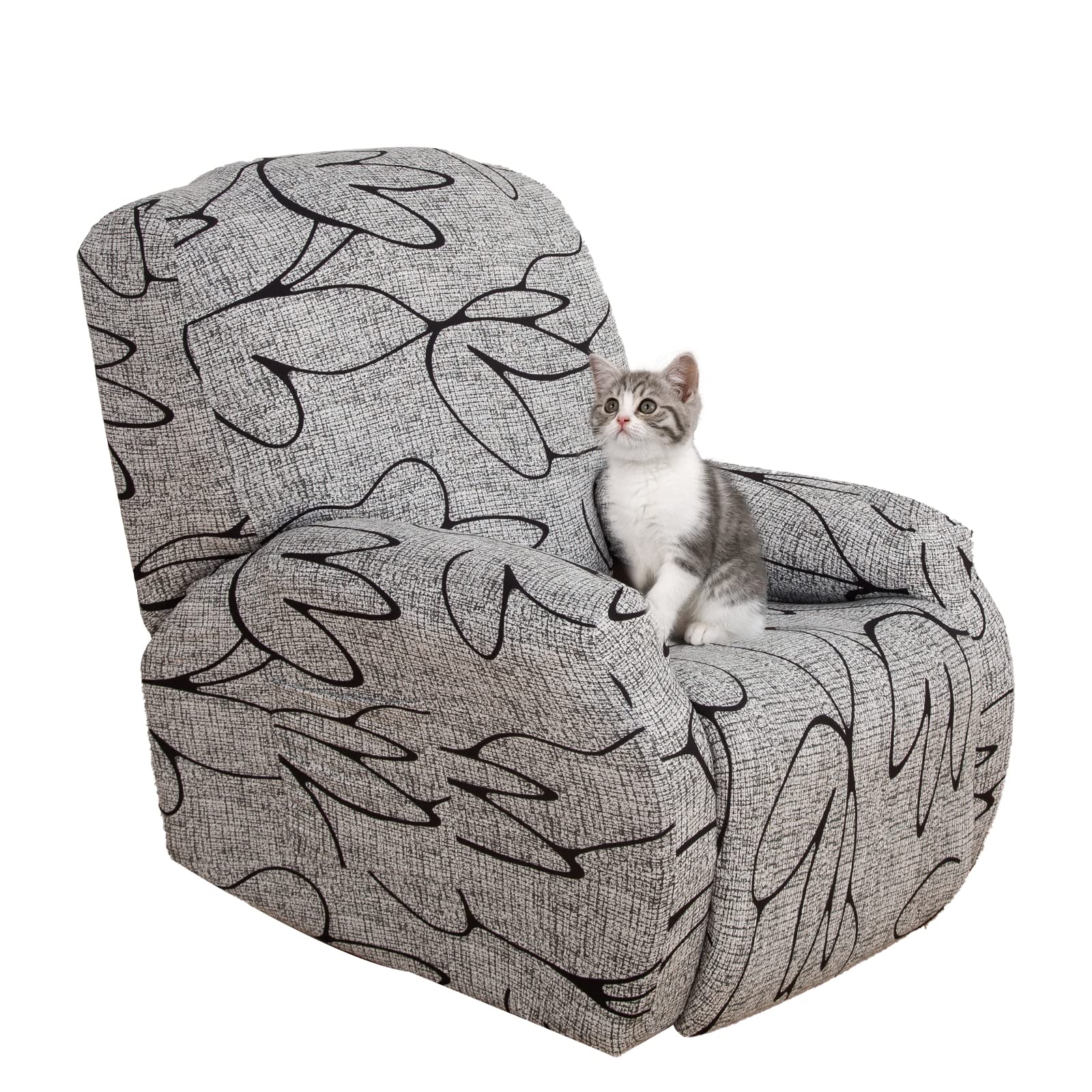 Jaotto Funda de Sillón Relax Elásticas, Fundas de Butacas Relax Reclinable Universal Ajustables, Cubiertas Protector para Sillón Relax con Bolsillos (Estilo Gris,1 Plaza)