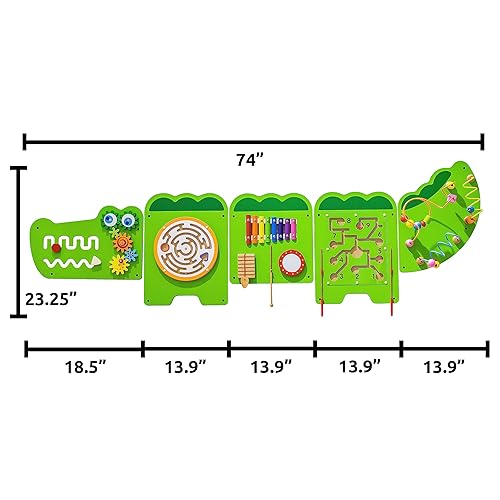 Miniatura 7 de SPARK & WOW Paneles de pared de actividades de arcoíris y cocodrilo, a partir de 18 años, juguetes sensoriales Montessori, 18 actividades, tableros