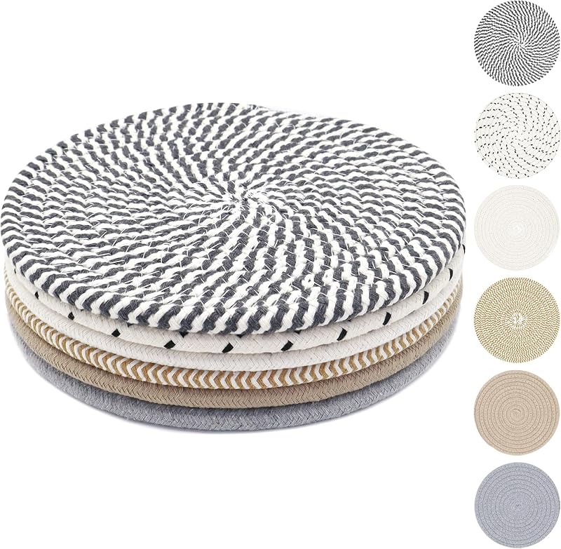 8 Inch Trivets for Hot Dishes, Hot Pots and Pans, 6 Pcs | Thick Heat Resistant, Large Coaster for Kitchen, Hot Pads, Kitchen Essentials, Kitchen Decor for Table & Countertop