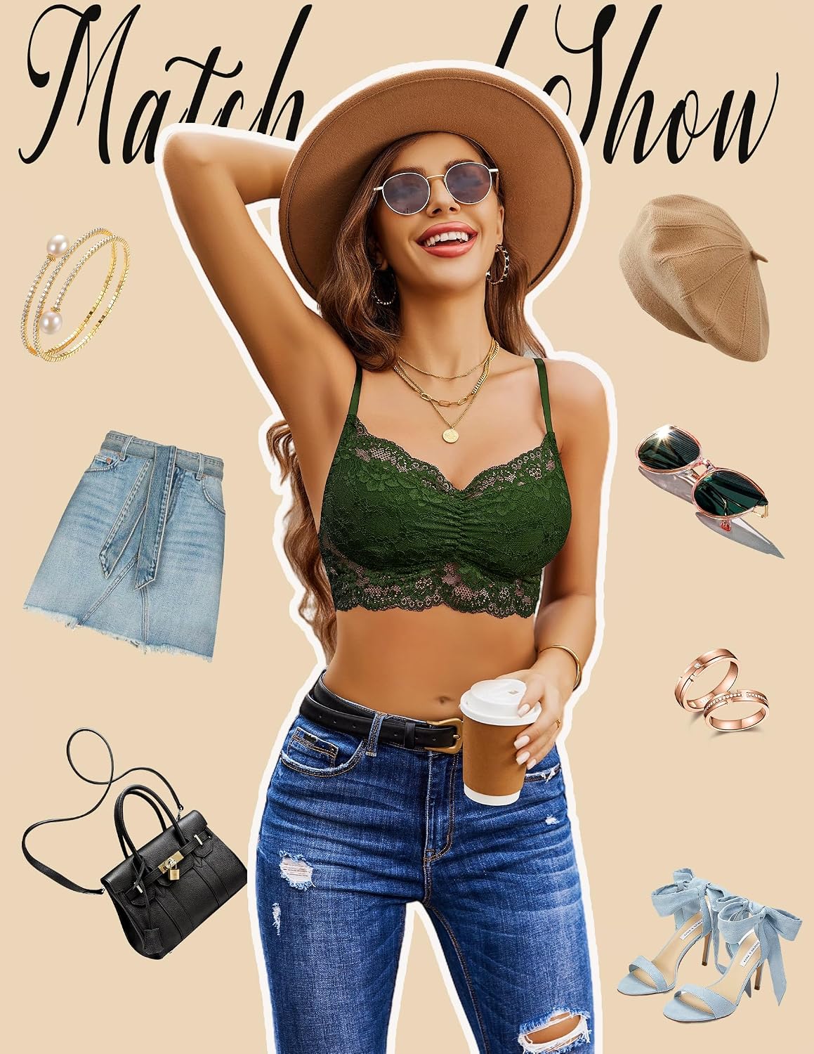 Avidlove Lace Bralette for Women V Neck Cami Tank Y2k Camisoles Adjustable Spaghetti Strap Crop Top Non Padded