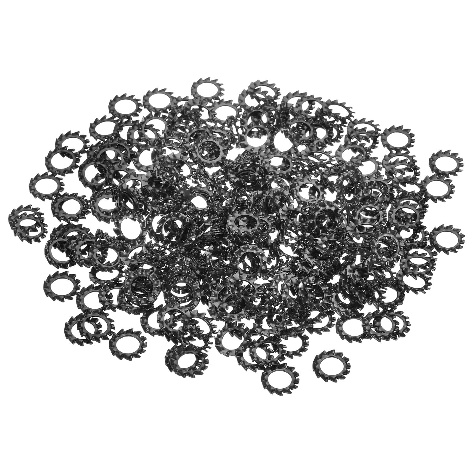 sourcing map 300Pcs External Tooth Lock Washers, M6 Carbon Steel Serrated Locking Washers for Screw Bolt Mechanical Equipment Fasteners, Black