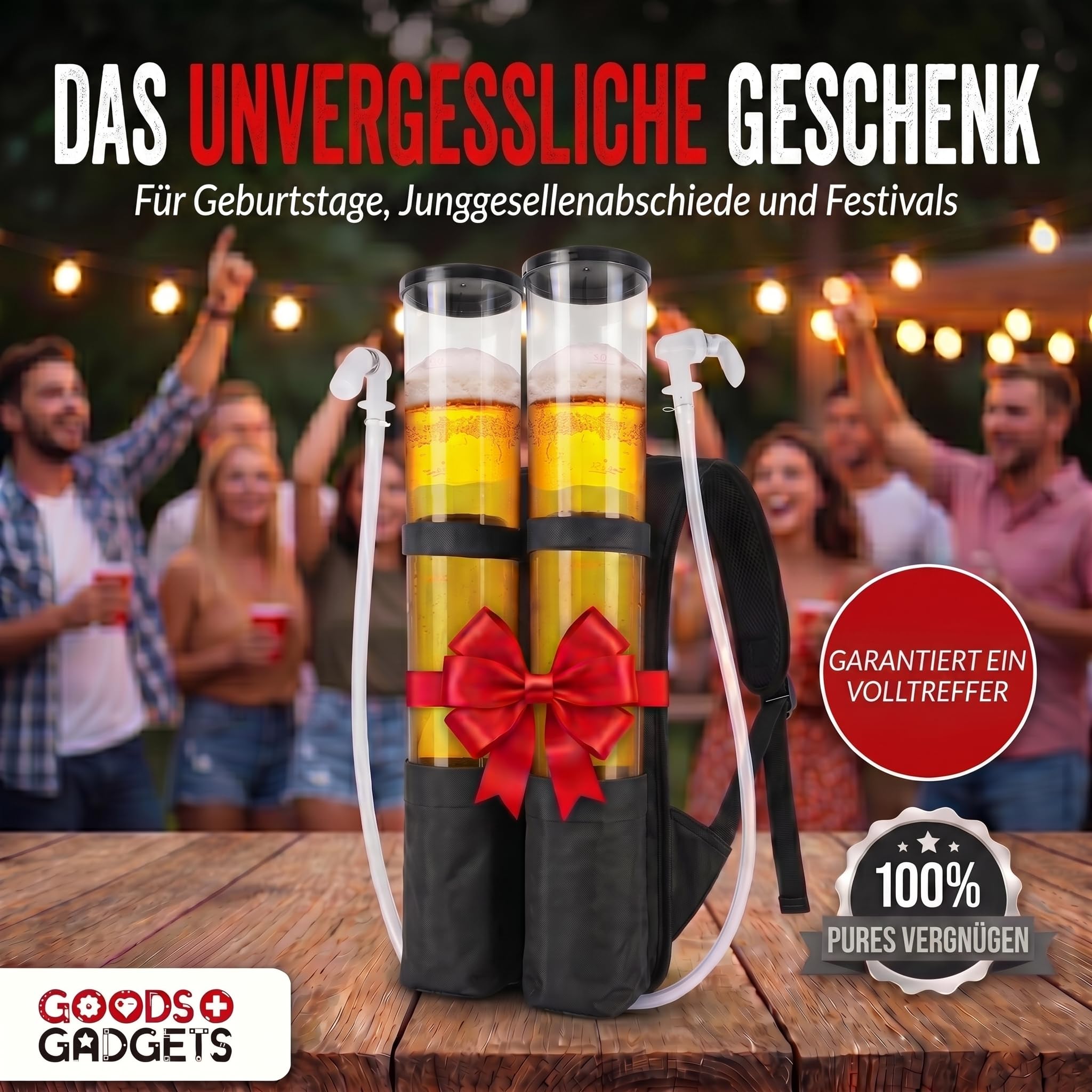 GOODS+GADGETS Der Kulthit - Duo Bierrucksack Doppel Bier Rucksack Biergiraffe Getränkerucksack 2 x 3 Liter Kapazität
