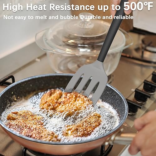 Miniatura 3 de Coukre Juego de 2 espátulas de silicona, resistentes a altas temperaturas, libres de BPA, espátulas de cocina, volteadoras sólidas y ranuradas