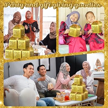 ReliThick 50 Pcs Ramadan Eid Mubarak Candy Box Set Ramadan Gift Boxes with Ribbons Muslim Party Favor Boxes Paper Thank You Gift Box for Eid Islamic Party Birthday Decorations(Star)