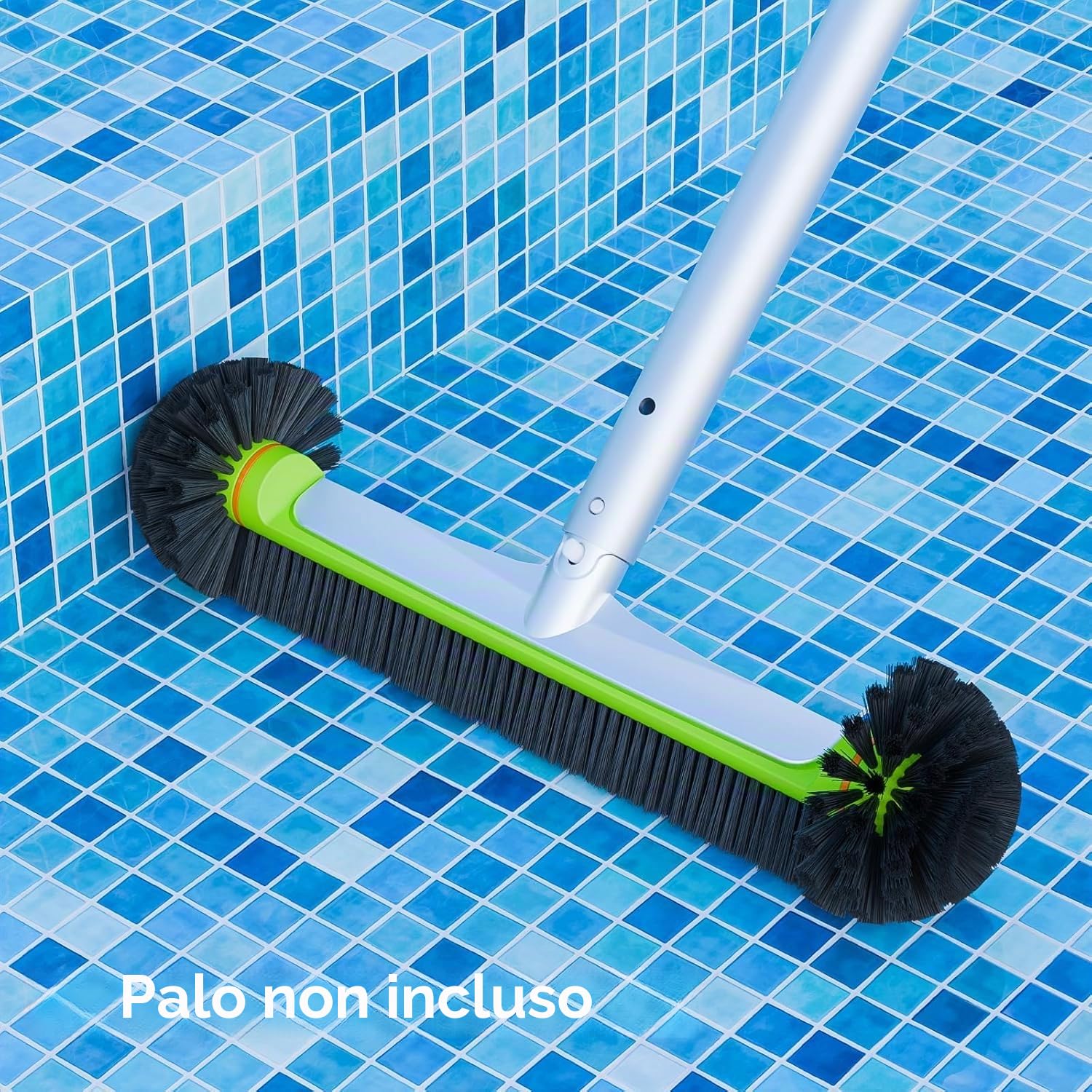 Spazzola robusta rotonda per piscina per pareti e piastrelle con retro in alluminio rinforzato, spazzola premium con setole resistenti
