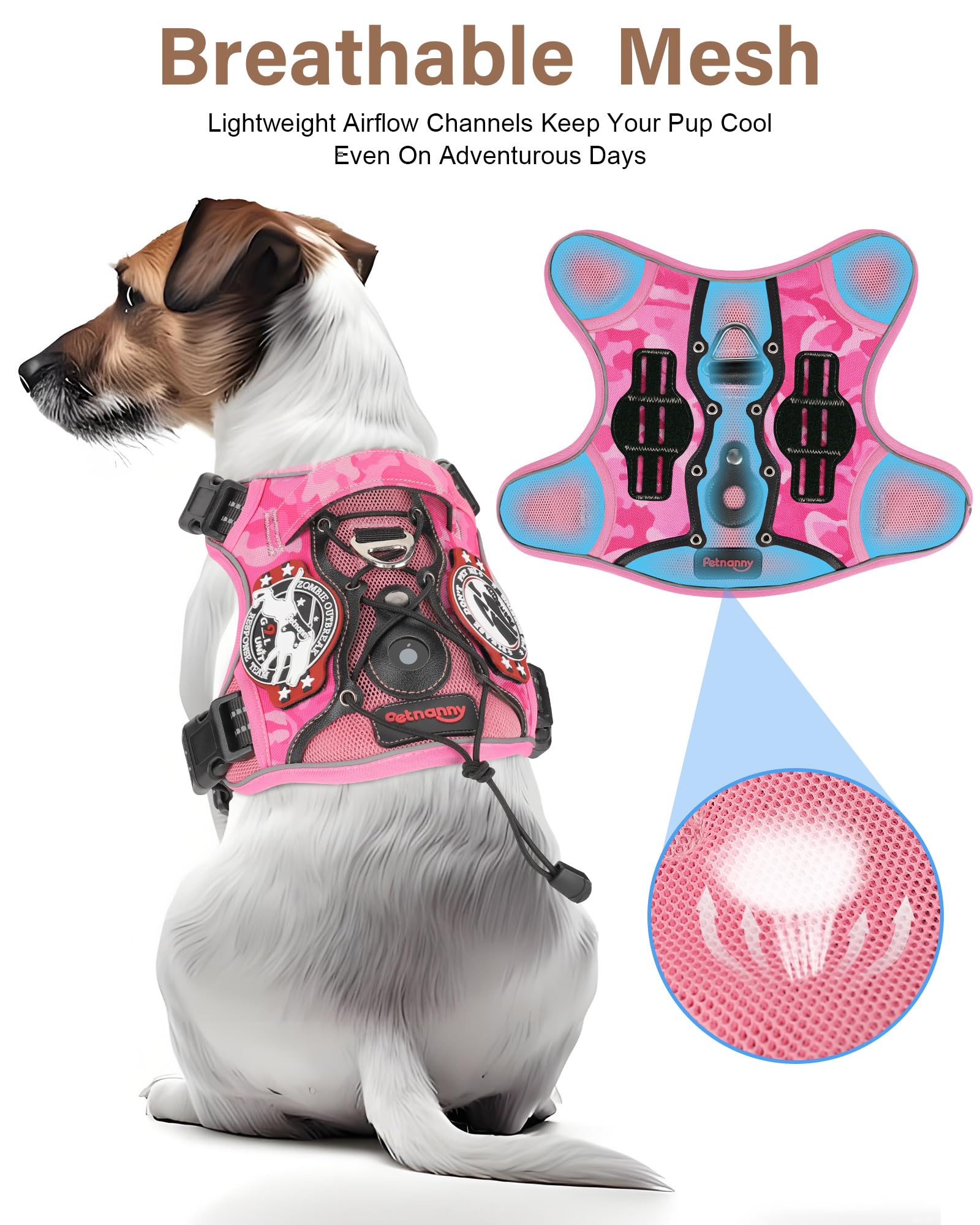 Petnanny Breathable Tactical Dog Harness - No-Pull Training Vest for Medium Breeds | Service-Ready w/Reflective Strips, Handle & AirTag Pocket | Escape-Proof for Walks & Hiking - image 3