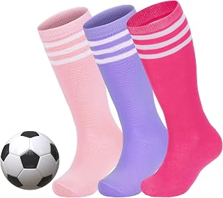 ZANDO Kids Knee High Soccer Socks - Youth Baseball Football Softball Cotton Striped Uniform Socks for Girls Boys 3-16 Years