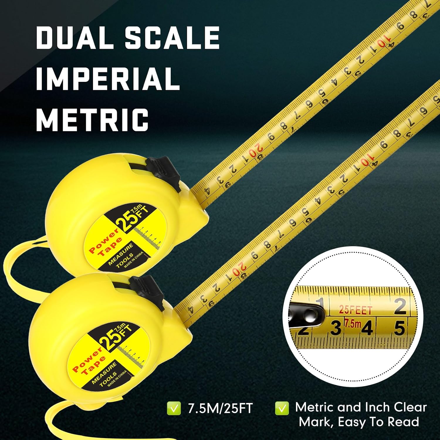 Hoteam 12 Pieces Tape Measure Bulk 25 ft Retractable Measuring Tape Control Self Lock Easy Read Imperial and Metric Scale Measurement for Engineer Contractors Designer Builder