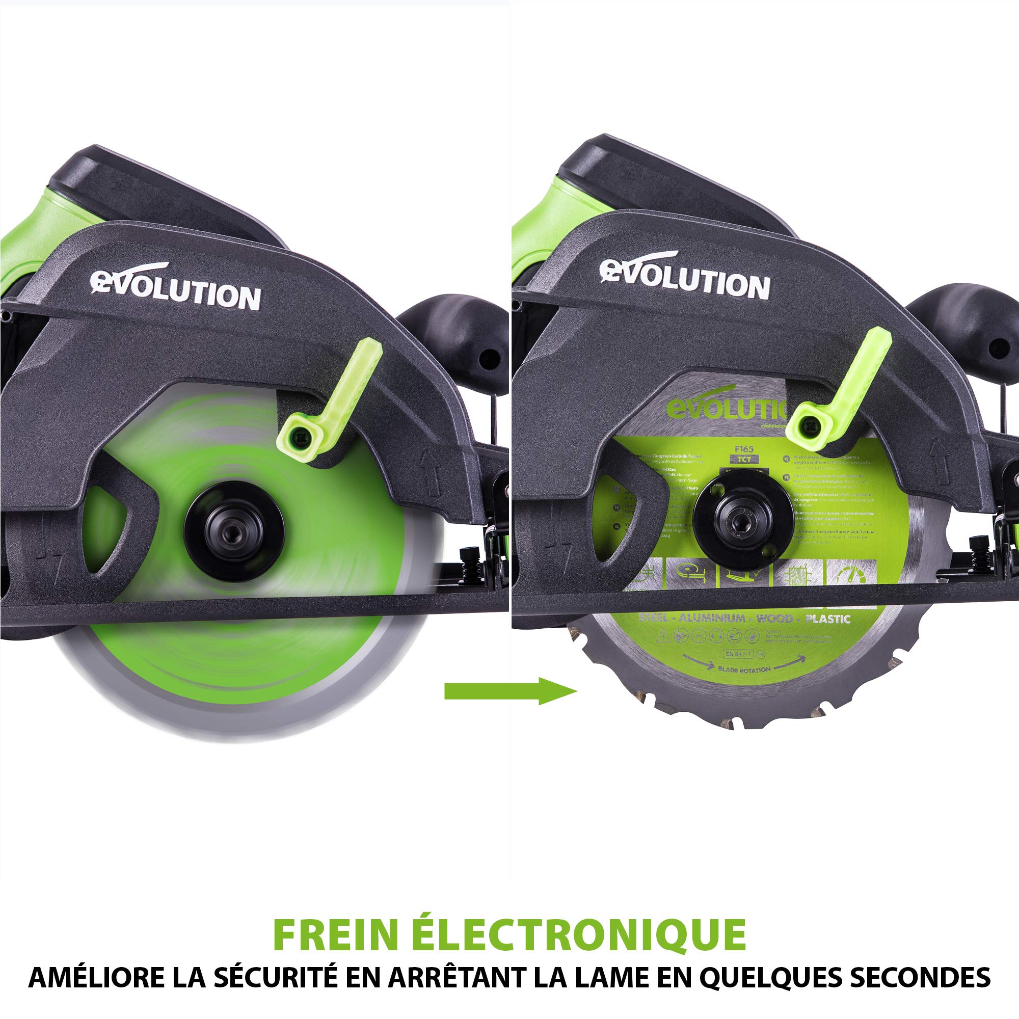 Evolution Power Tools F165CCSL Scie Circulaire Multi-Matériaux, Découpe l’acier, l’aluminium, le bois clouté, le plastique et bien plus, 165 mm (230V)