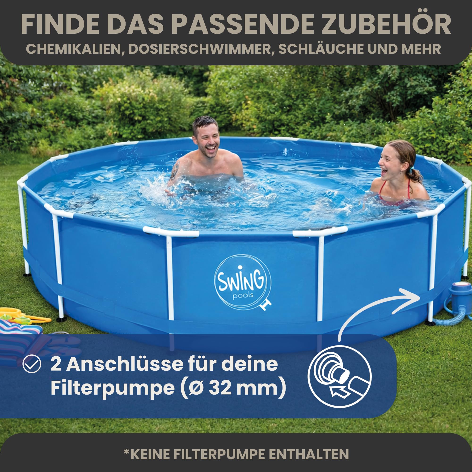 HAF Swing Frame Pool rund Grau Fischgräte Ø 305 cm 76 cm tief Gartenpool 4.500 Liter UV-geschützt korrosionsbeständig Metallrahmen