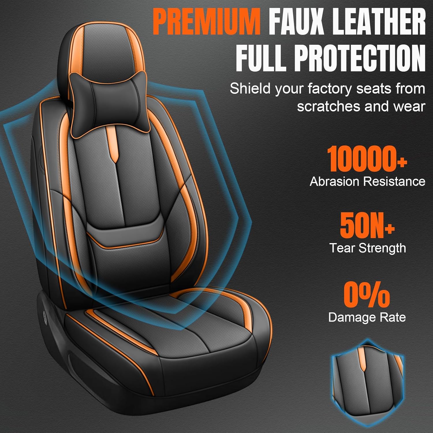 Car Seat Covers for Honda Ridgeline 2006-2026, Abrasion & Stain-Resistant Leatherette, Soft Breathable Design for Lasting Comfort(5 Seats Luxury,Black Orange)