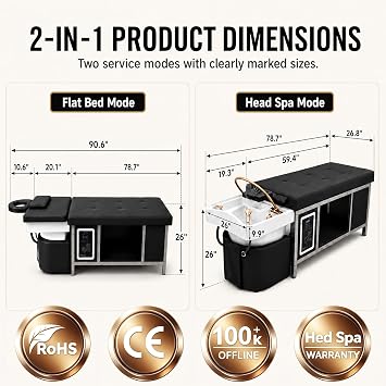 Head Spa Equipment Bed with Water Circulation, Japanese Head Spa Waterfall System & Steam Therapy for Salon