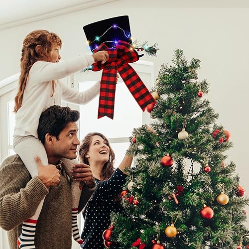 Miniatura 4 de Lazo de cinta para árbol de Navidad a cuadros de búfalo con tira de luces para árbol de Navidad, hogar, escritorio, decoración de vacaciones