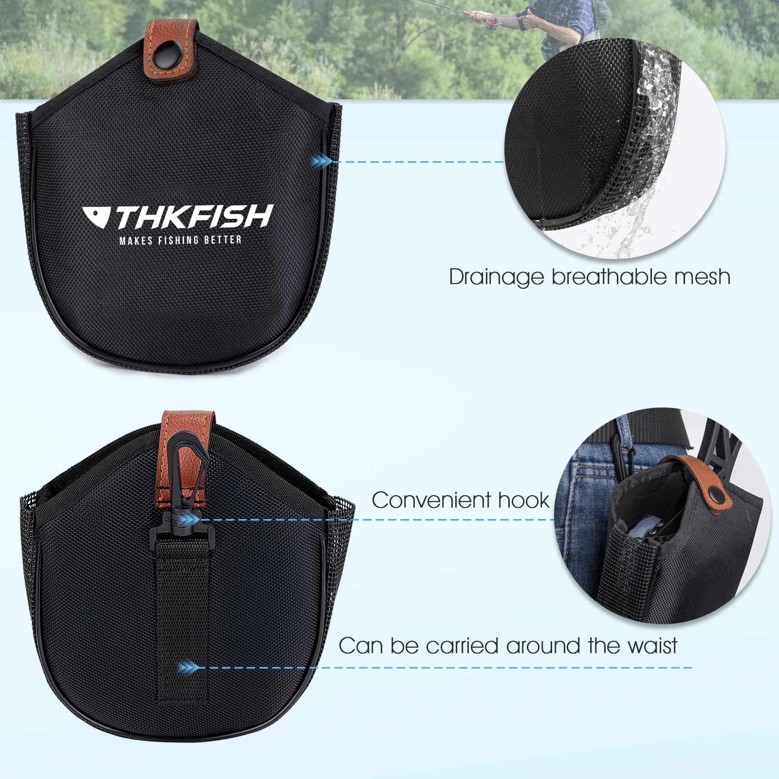 THKFISH Retino da pesca a mosca, guadino pieghevole per trote con manico in ABS, rete rivestita in gomma con borsa per attrezzatura per pesca e rilascio di spigole, attrezzatura portatile per pesca a