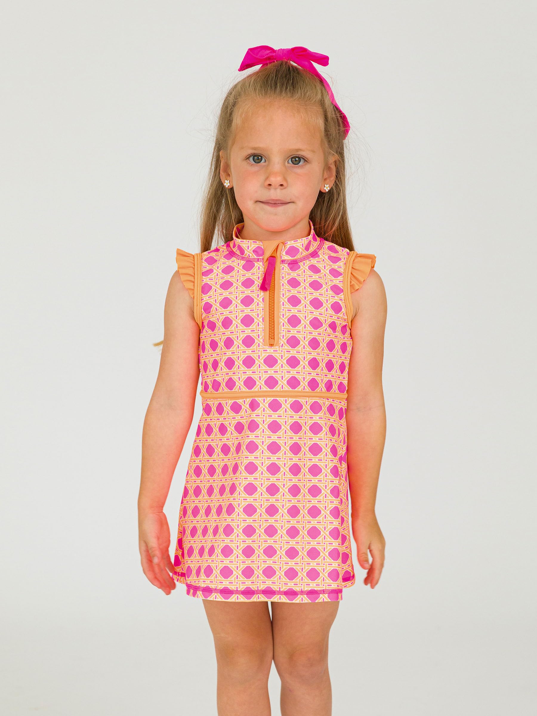 RuffleButts Sportliches Kleid für Mädchen, LSF 50+, ärmellos, Reißverschluss, Rüschenärmel, Aktivkleid