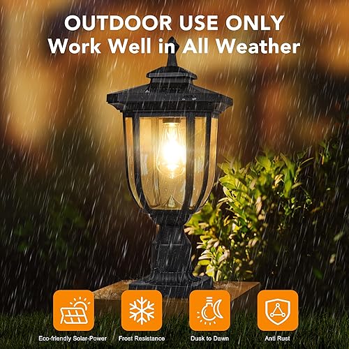 Vista 8 de KMC KMC IGHTING ST4322Q - Lámpara solar para poste de 120 lúmenes, aluminio fundido a presión, color negro con base de ajuste de 3 pulgadas, montaje