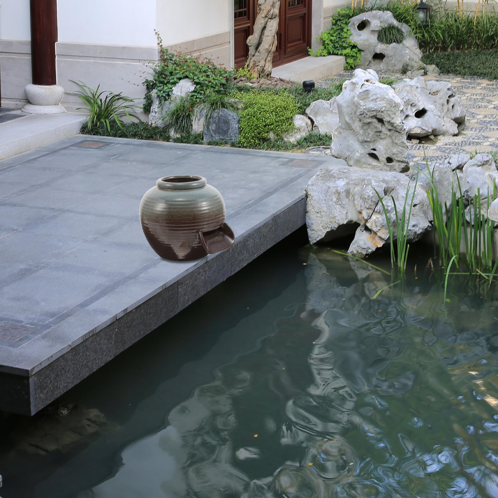 Toyvian Fontaine à Jet d'eau en Pot Céramique Moyen Fontaine Décorative Résistante aux Intempéries pour Terrasse et Jardin Décoration d'Aquarium Cascade Naturelle Élément Paysager