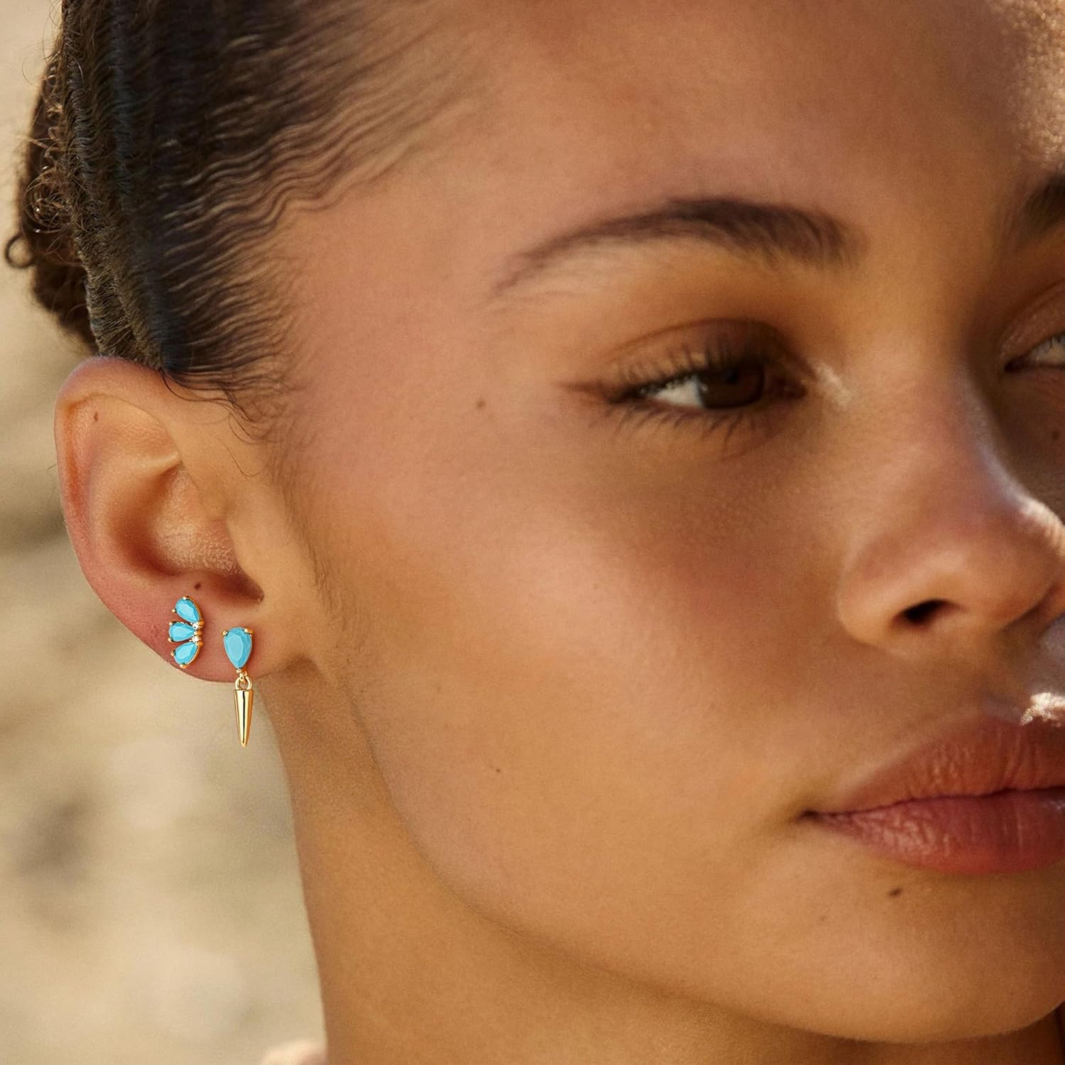 MYEARS Gold Stud Earrings for Women 14K Gold Plated Spike Dangle Small Studs Simple Jewelry for Women - Image 4