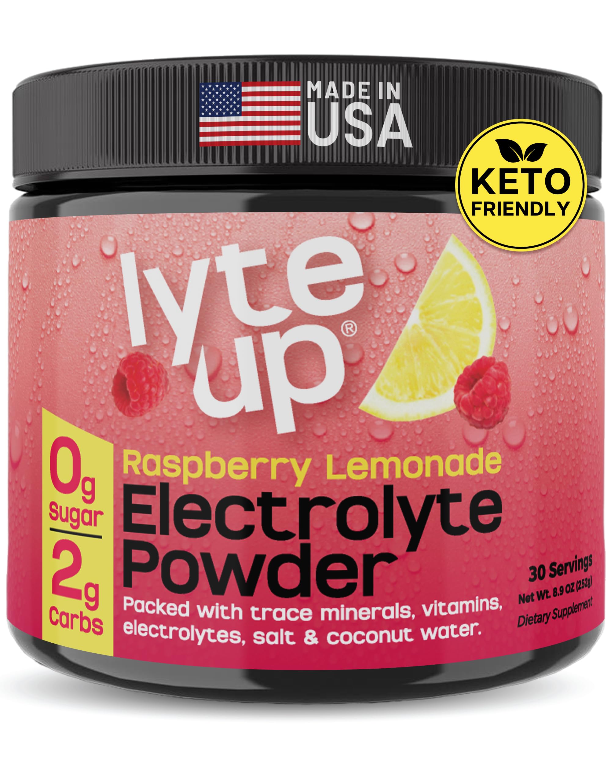 2400 MG Electrolyte Powder – Zero Sugar Keto Electrolytes for Hydration & Fasting Support – 2,400mg with Magnesium, Potassium, Coconut Water & Himalayan Salt – Raspberry Lemonade Lyte Up – 30 Servings