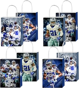 Bovulo 12pcs Cowboys Party Gift Bags with Handles, Football Birthday Party Supplies for Party Decorations