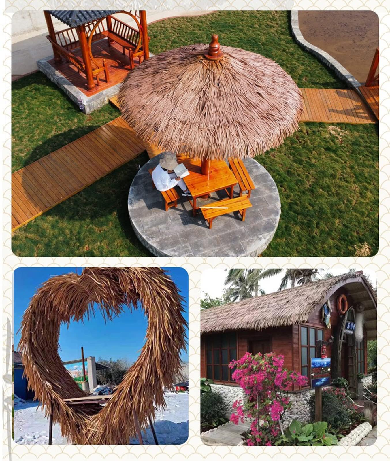 NIANTONG Strohdach Stroh Künstliches Strohdach PE Materialr Grasdach Strohfliesen Lebensdauer Bis zu 15 Jahre für Garten Patio Dekoration Im Freie (0.5x10m)