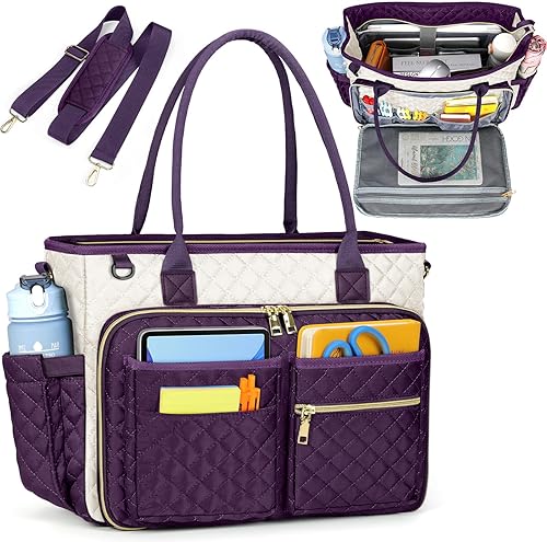 Miniatura 13 de RAINSMORE Bolsa de mano para profesores, bolsa de computadora portátil de 15.6 pulgadas para mujer, bolsas de trabajo, bolsa de enfermera, bolsa
