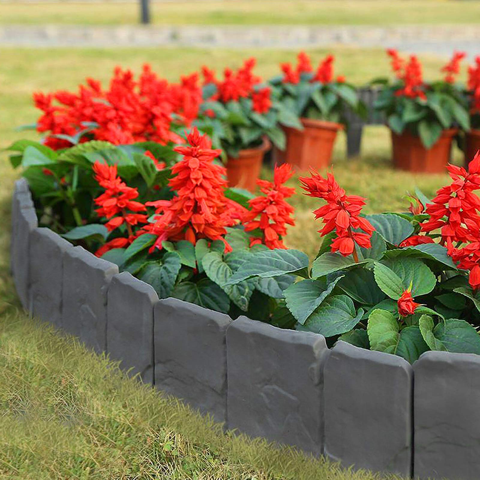 Aufun Bordo Prato Effetto Pietra 10 m bordura da giardino in polipropilene, Bordo Prato Palizzata per aiuola palizzata decorativa da giardino, 1 elemento 25x23x1 cm(40 Pezzi, antracite)