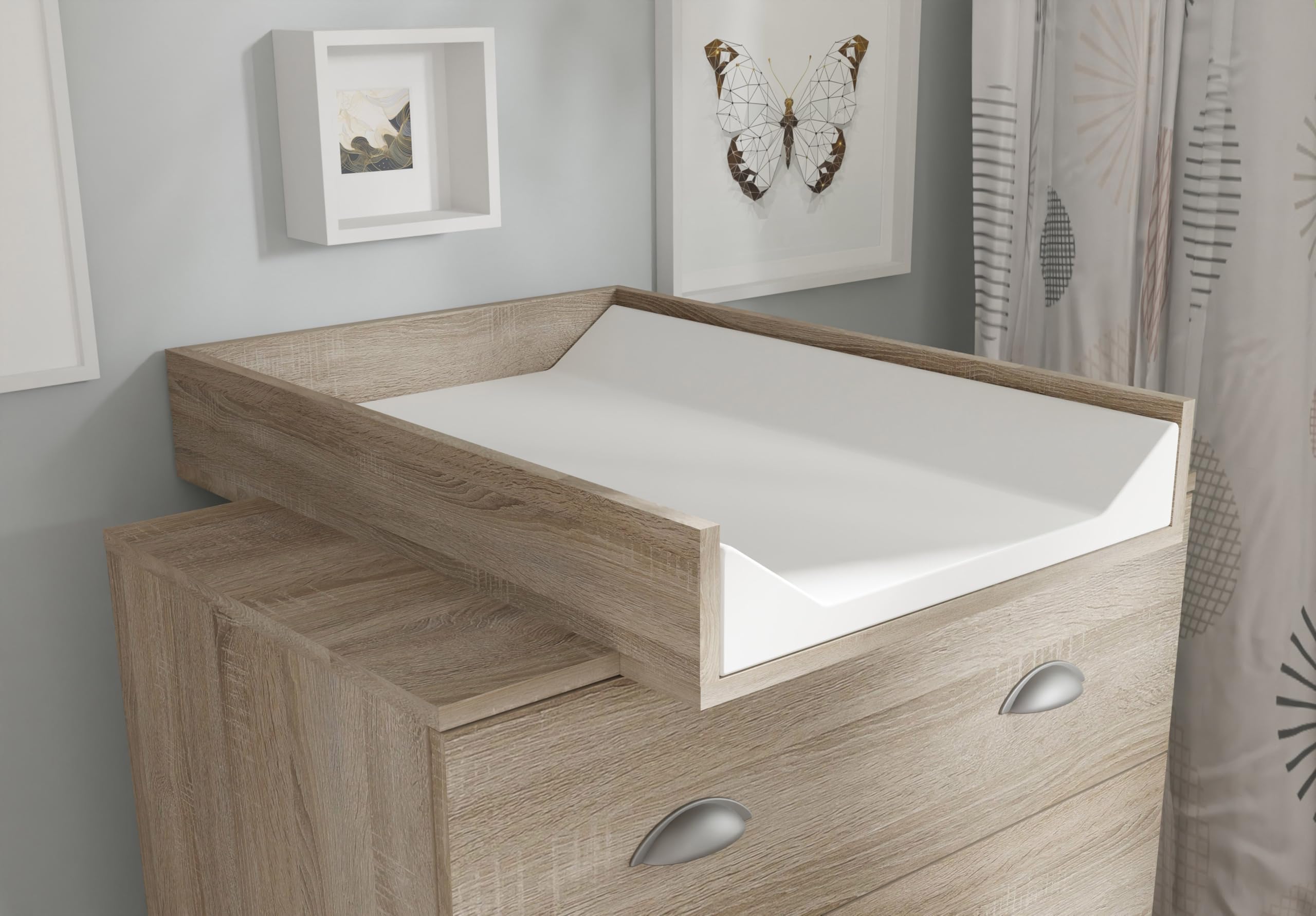 BIM Furniture Commode à Langer Bébé, Table à Langer, Plan à Langer Inclus 3 Grands Tiroirs Rangement pour Chambre de Bébé Chêne Sonoma (L: 80 x H: 90 cm) Mia