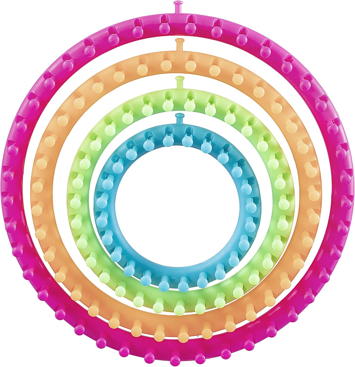 Darice Round Knitting Loom Kit - Includes Yarn Needle, Loom Pick, and Carrying Case - Set of 4 Plastic Loom Sizes: 11”, 9”, 7”, and 5-1/4”