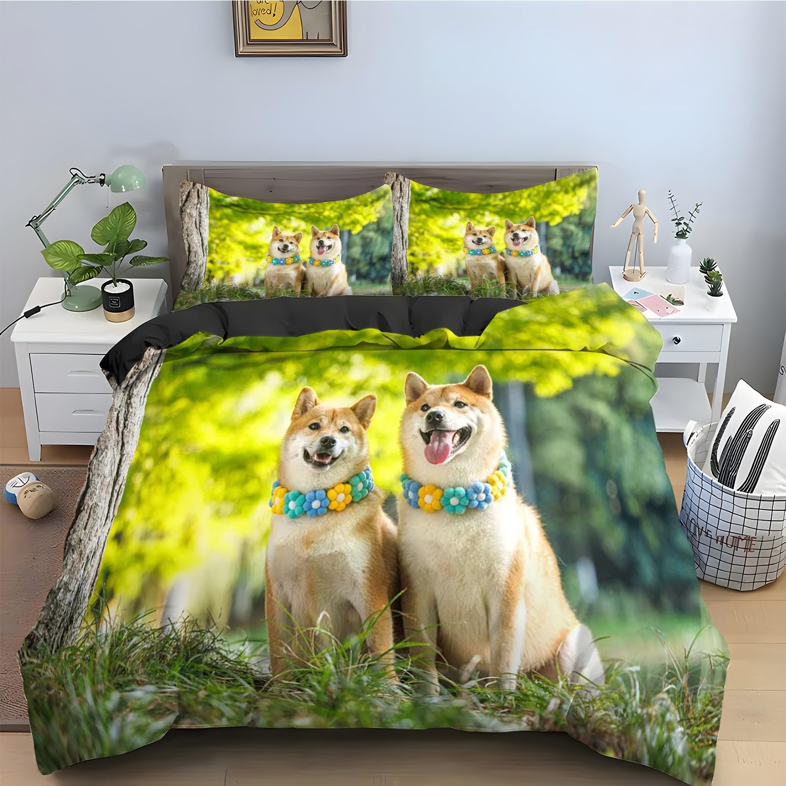 Parure de lit Corgi 240x260 avec housse de couette en microfibre et 2 taies