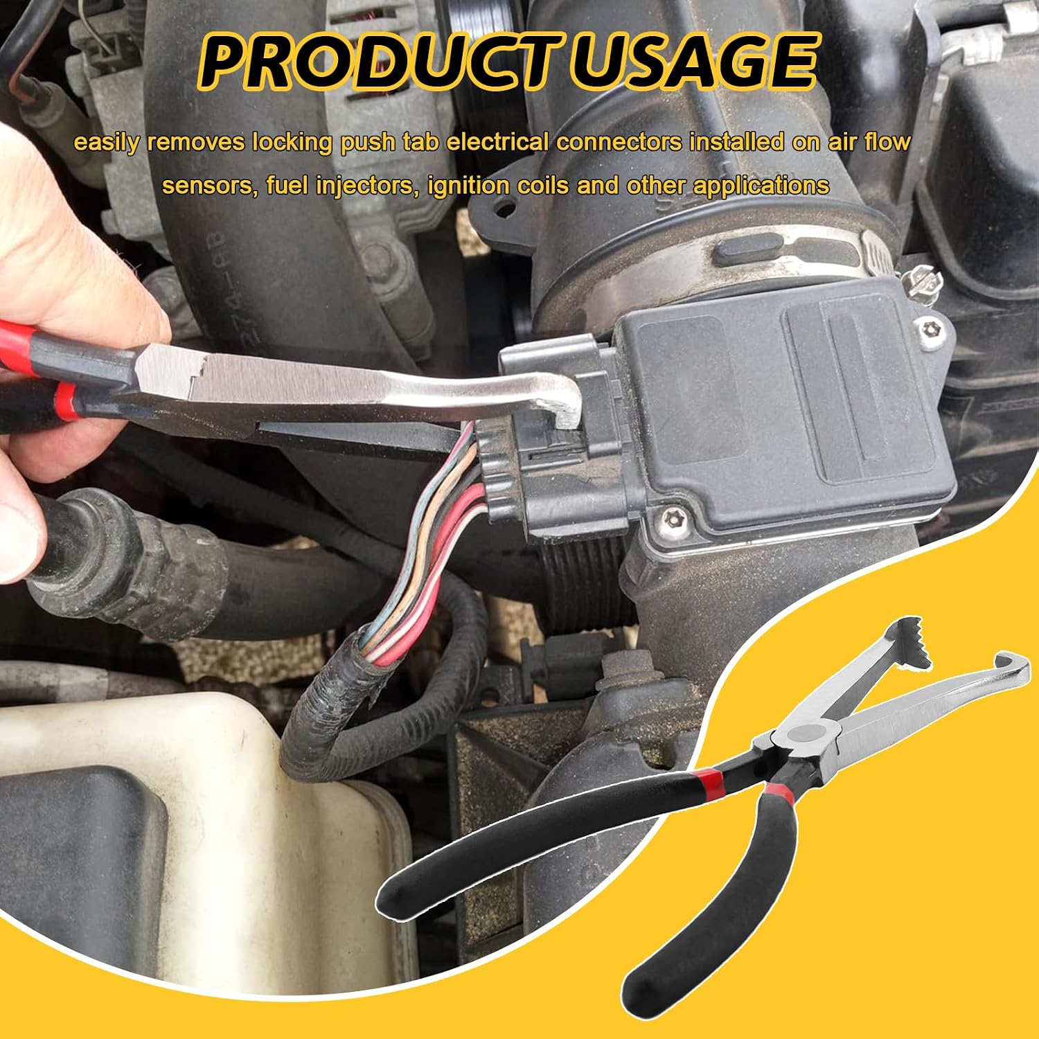37960 Fuel Line Disconnect Tool Set,2 PCS Electrical Connector Pliers for Push-Tab Automotive Plugs, Straight & Angled Disconnect Pliers for Hose Clip Removal & Sensor Harnesses