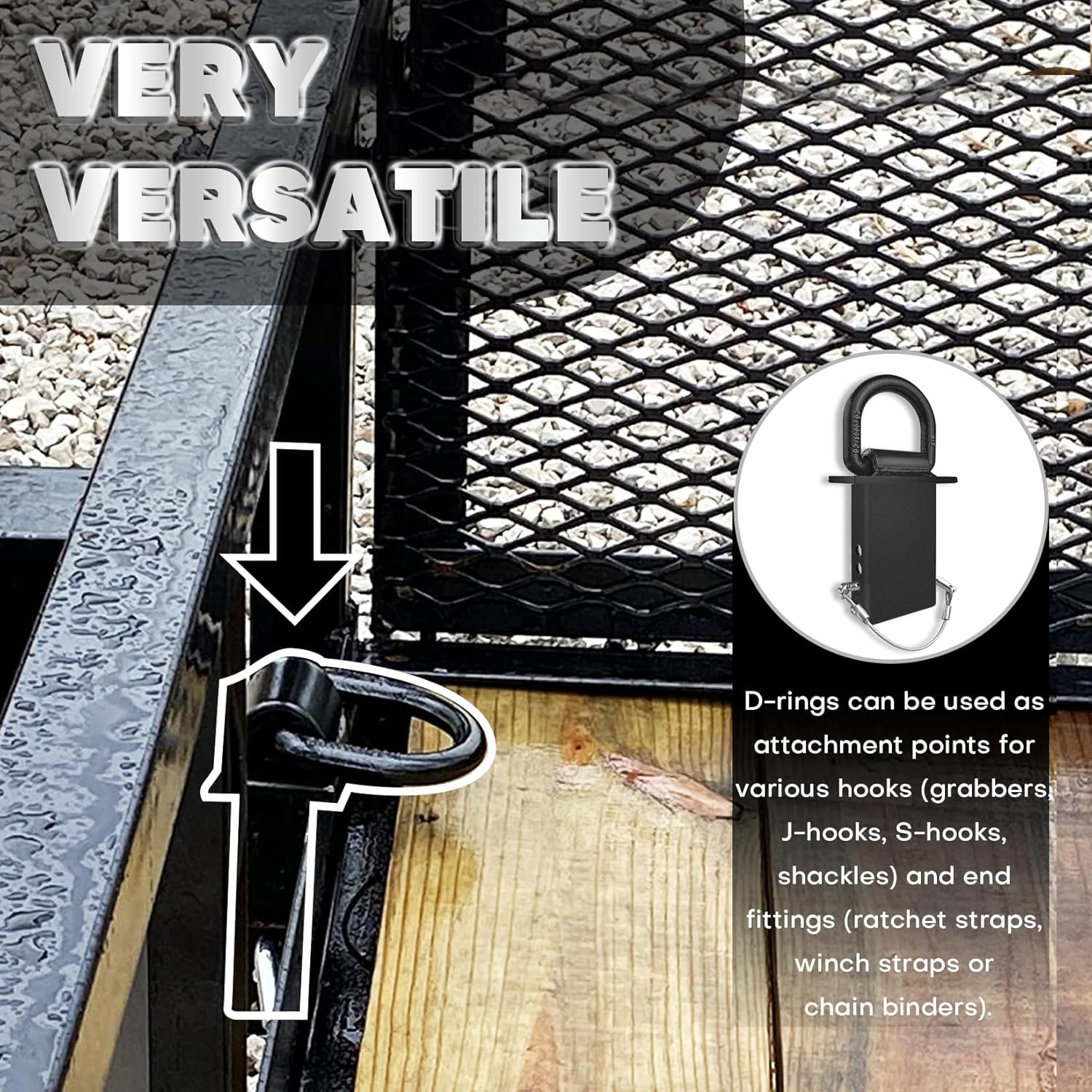 Stake Pocket D Rings 6pcs 18000lbs Heavy Duty D-Ring Tie Downs for Utility Trailers and Flatbed Trucks w/Hitch Pin w/Steel Cables, Removable Tie Downs for Flatbed Cargo Trucks, Black Upgrade