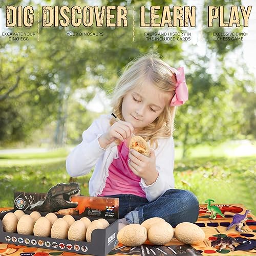 Miniatura 2 de Kit de excavación de huevos de dinosaurio, juguetes de dinosaurio para niños de 5 a 7 años, kit de excavación de huevos de dinosaurio con 12