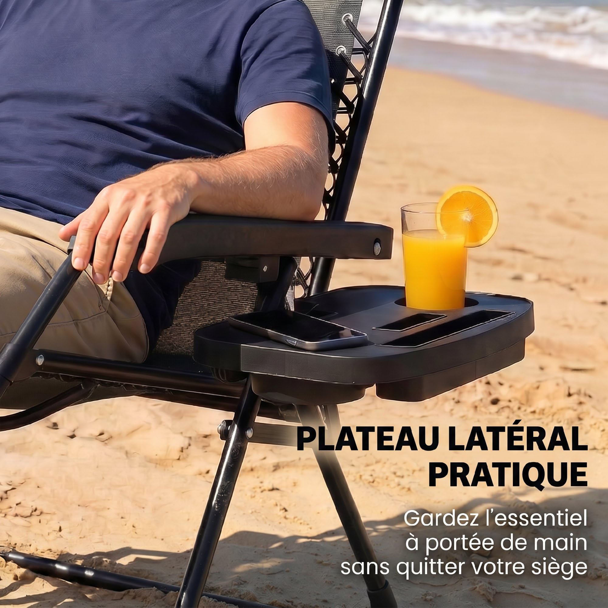 Outsunny Chaise de Gravité Zéro avec Accoudoirs, Coussin, Porte-Gobelet, Appuie-Tête, Dossier Réglable, Bain de Soleil Pliable en Textilène pour Jardin Plage Terrasse Camping, Gris Clair