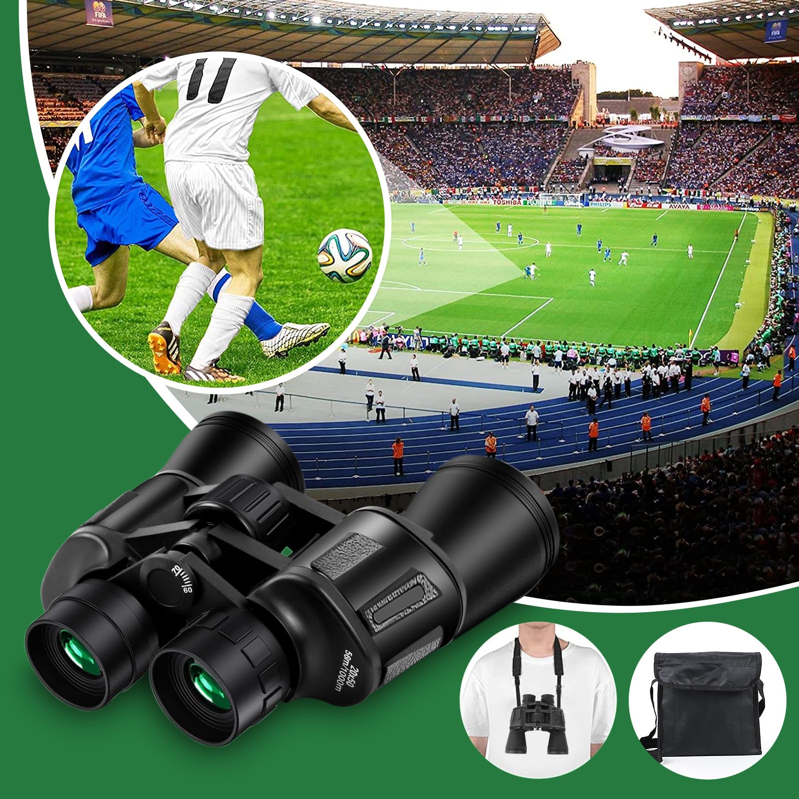 20x50 High Power Binoculars for Adults Bird Watching,Waterproof Binoculars Telescope with Clear Vision, BAK4 Prism, FMC Lens, Ideal Essenstials for Travel Camping Hiking Football Games Black — view 4