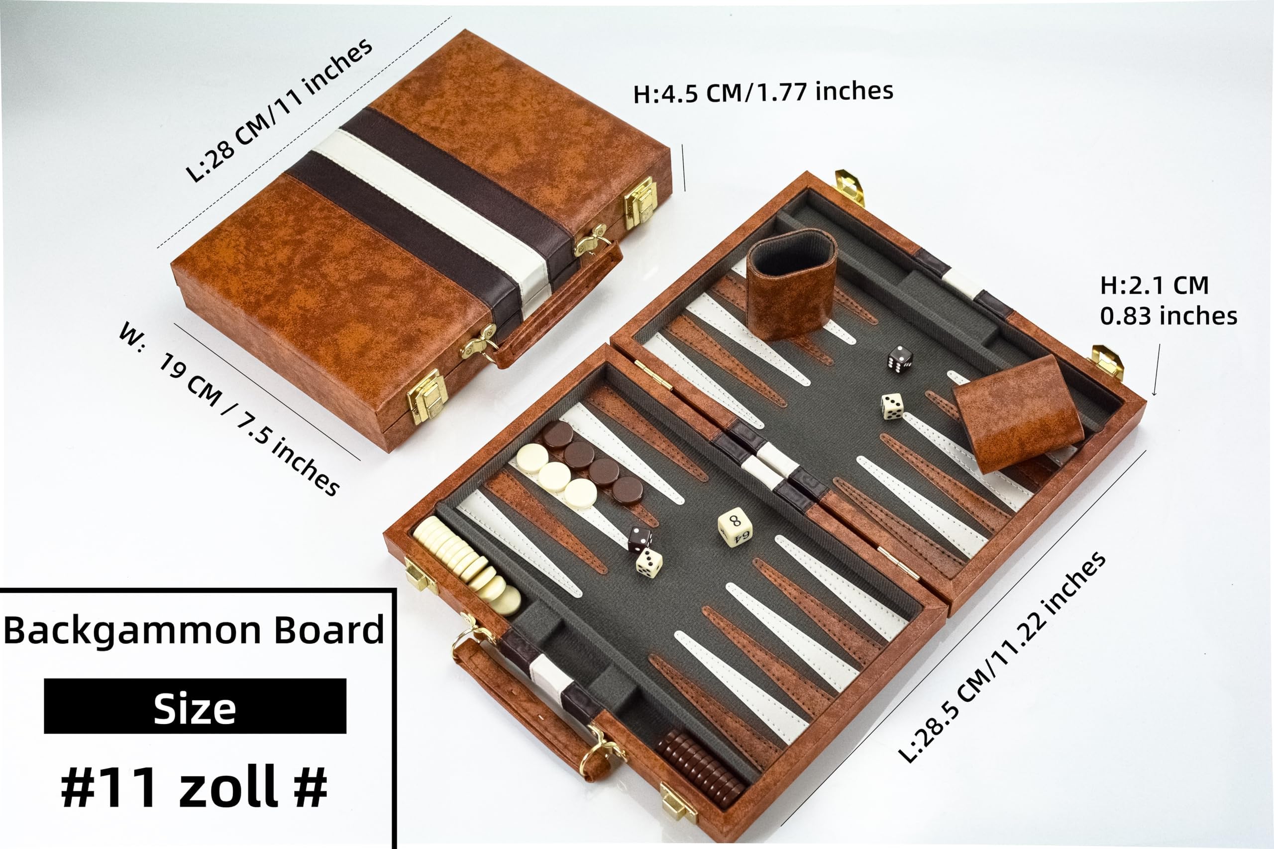 Backgammon Set 11" Klassisches Backgammon Koffer Brettspiel für Erwachsene und Kinder (Braun 11 Zoll)