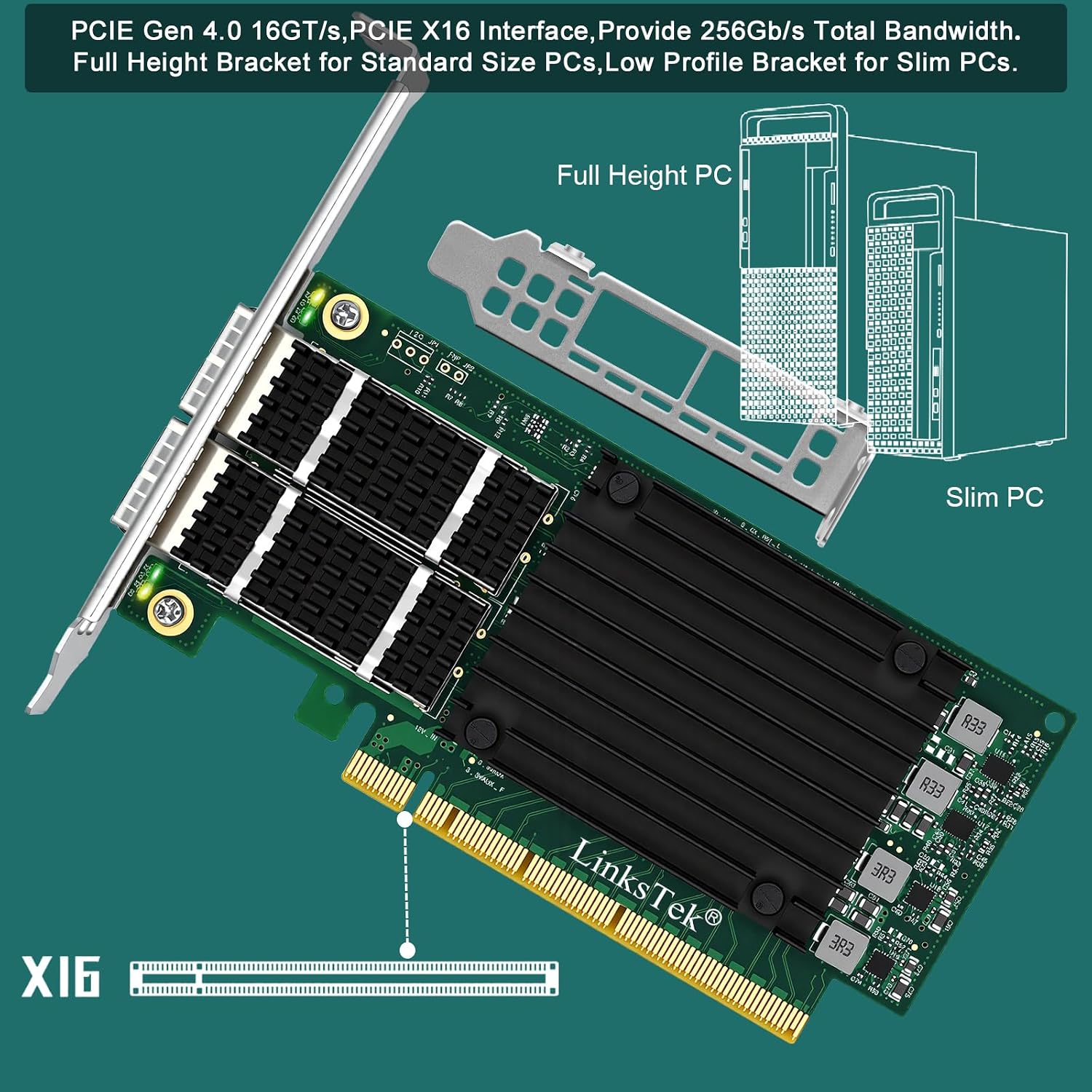 CX516A Dual 100Gb/s QSFP28 Ports Intelligent RDMA Ethernet Adapter for Web 2.0, Cloud and Storage Servers, Mellanox ConnectX-5 EX MT28808A0 Ethernet Controller, 2X 100GbE PCIE Gen 4.0 x16 NIC Card