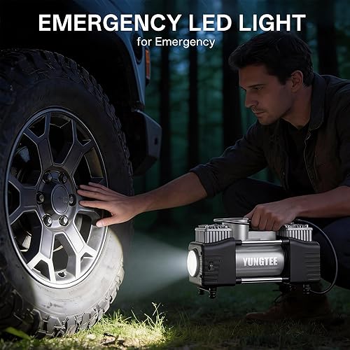 Miniatura 7 de YUNGTEE Inflador de neumáticos plateados, bomba de inflado de accionamiento directo de doble cilindro resistente, bomba de compresor de aire