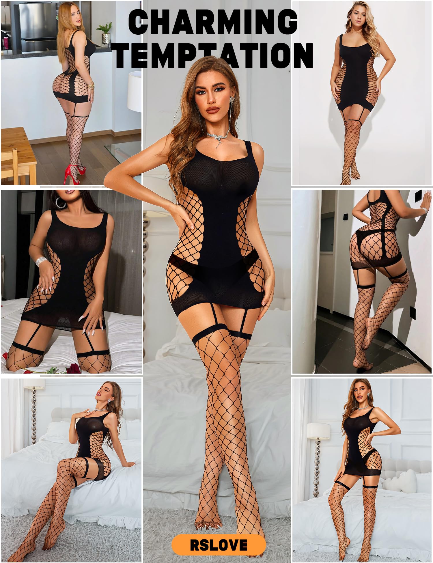 RSLOVE Bielizna Damska Bielizna Babydoll Seksowna Siatkowa Koszula Nocna