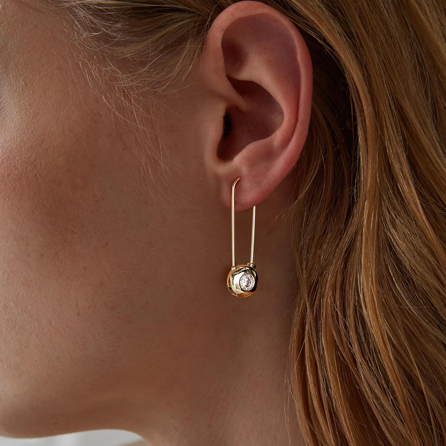 14K Gold Safety Pin Earrings for Women, unique fun Dangle Hoop Gold Paperclip Earrings for Women Trendy, Minimalist Paper Clip Ear Hoop Studs Daily Jewelry Gift - Image 2