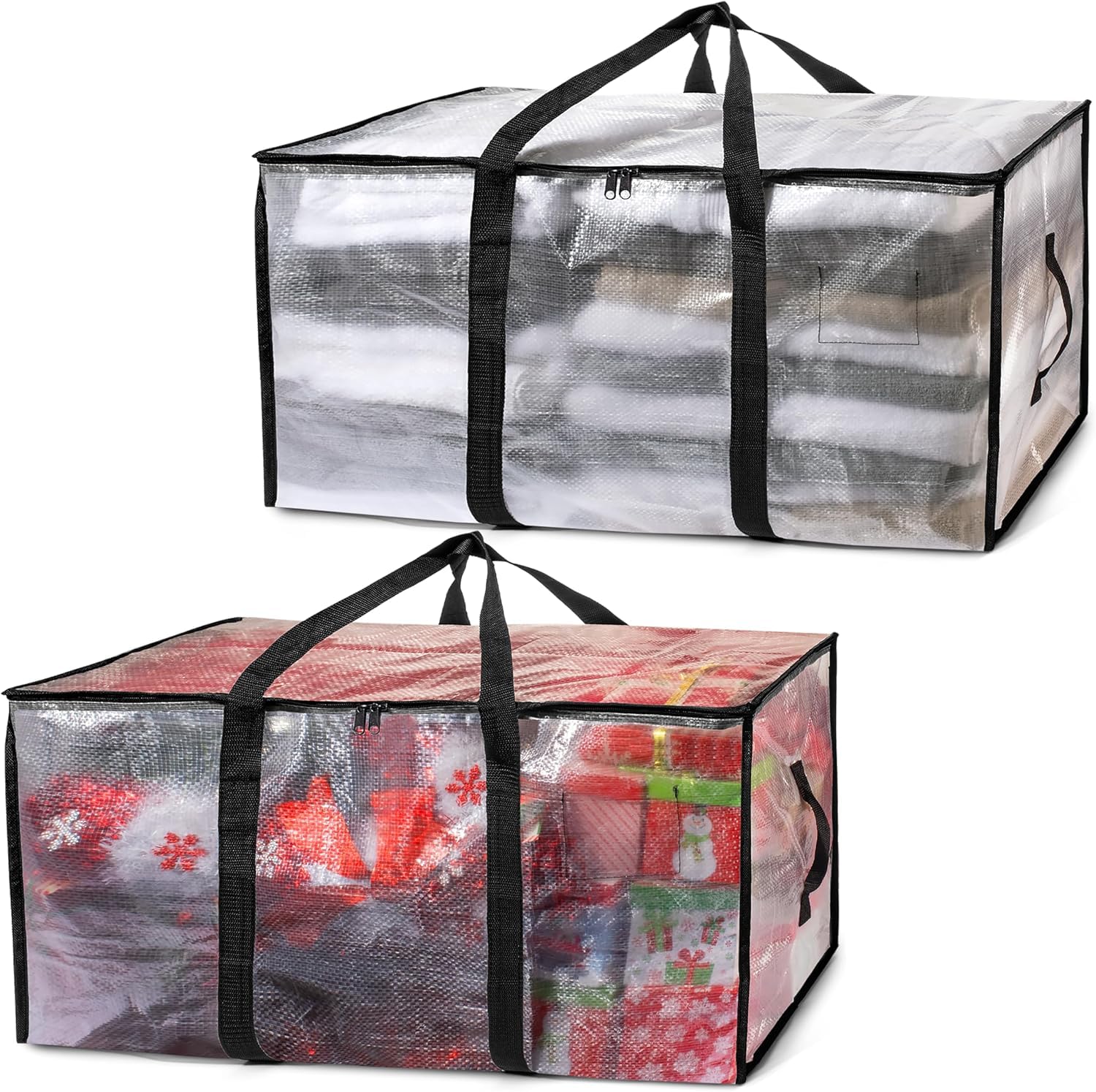 Mgl Clear Heavy Duty Moving Boxes Oversized Storage Bag – Large Moving Boxes With Backpack Straps, Zippers & Handles – Heavy-Duty Packing Bags For College Dorm, Christmas Decorations (2 Pack)