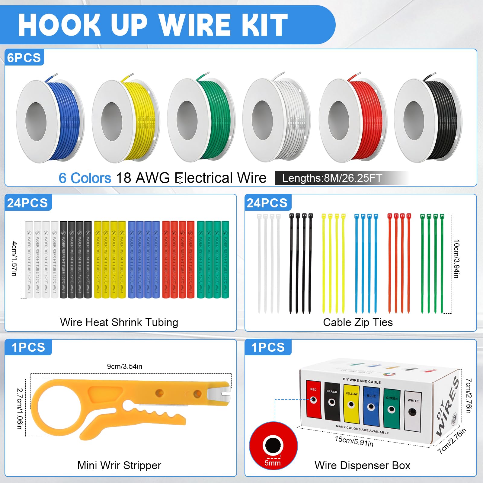 Cable eléctrico de silicona - 18AWG 0,75mm² 6 colores(cada color 8 m) Alambres eléctricos kit Alambre de cobre estañado trenzado Para bricolaje, modelos RC, lámparas, electrodomésticos, etc.