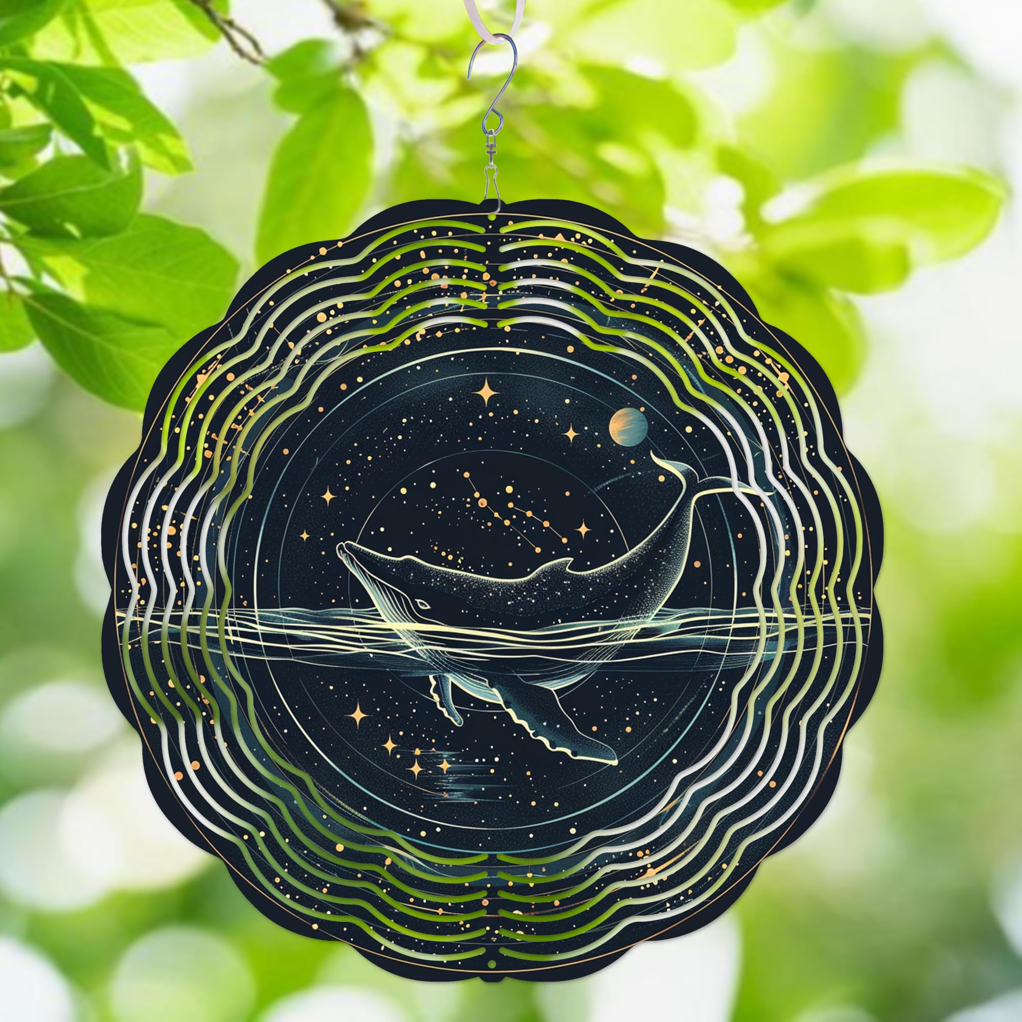 365CUSGIFTS Whale Wind Spinner, St Patricks Day Decorations Gifts for Women, 3D Hanging Wind Spinners for Outdoor & Indoor Decor, 12 Inch Metal Wind Spinner for Garden Yard Home Ornament