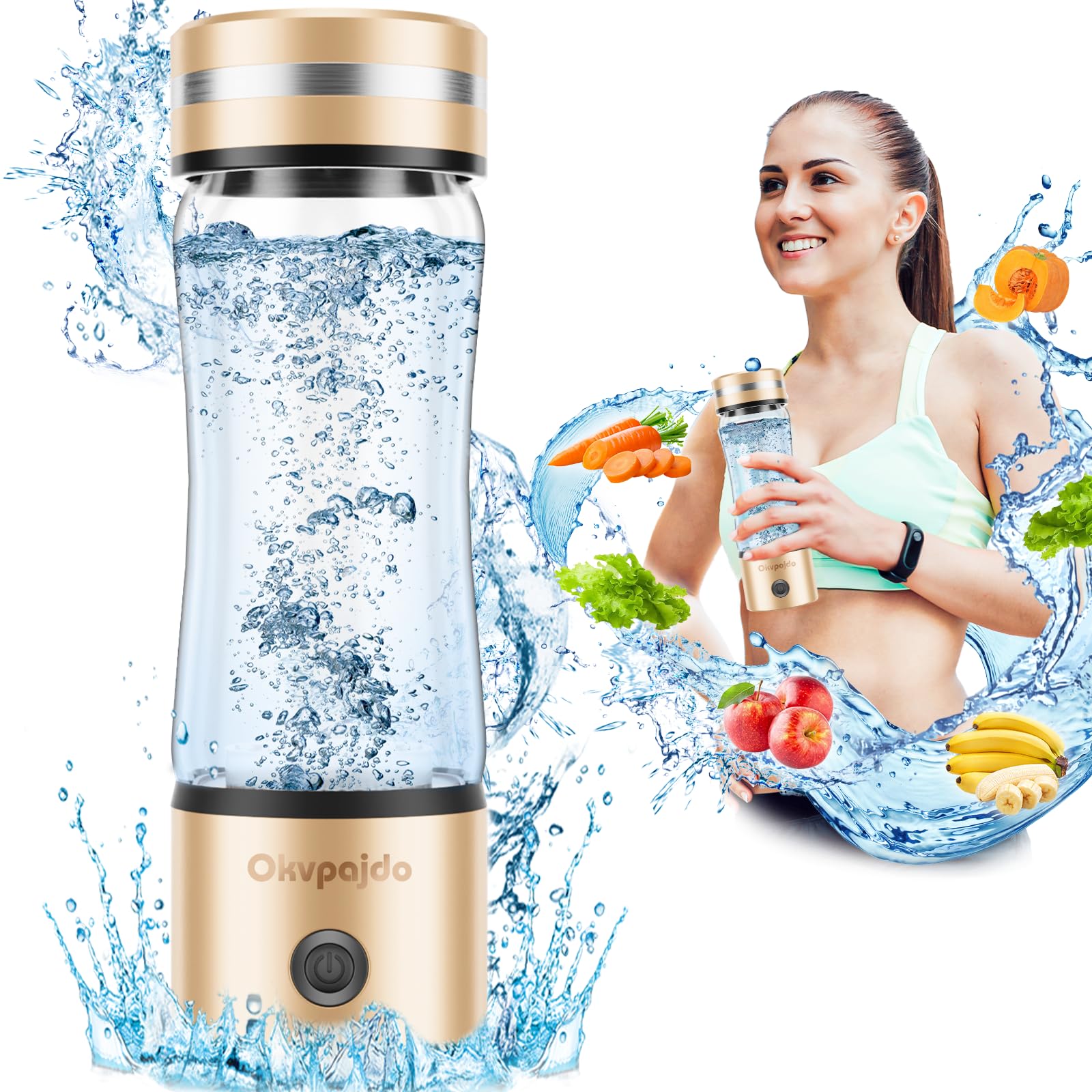 Hydrogen Water Bottle, 2024 Portable Hydrogen Water Bottle Generator Improve Water in 3 Minutes, Hydrogen Water Machine with SPE&PEM Technology Water Ionizer for Home, Office, Travel and Exercise